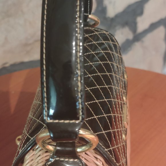 Eric Javits Embossed-Trimmed Wicker Handle Bag * Preowned * - Picture 5 of 13